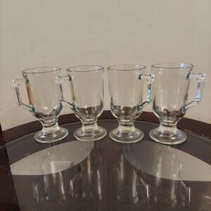 Vintage Irish Coffee Mugs Clear Glass Cups Set of 4 (5.5" Height)